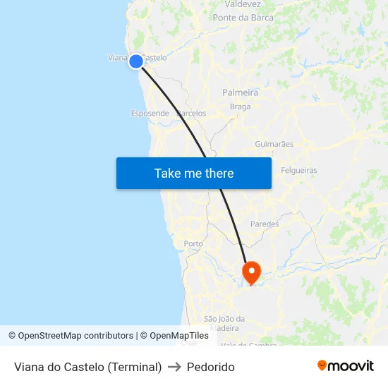 Viana do Castelo (Terminal) to Pedorido map