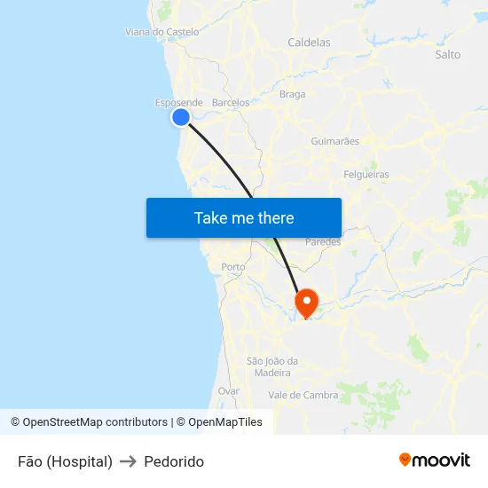 Fão (Hospital) to Pedorido map