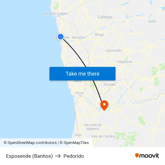 Esposende (Banhos) to Pedorido map