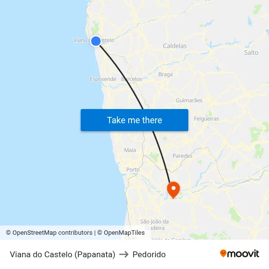 Viana do Castelo (Papanata) to Pedorido map