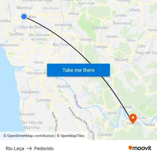 Rio Leça to Pedorido map