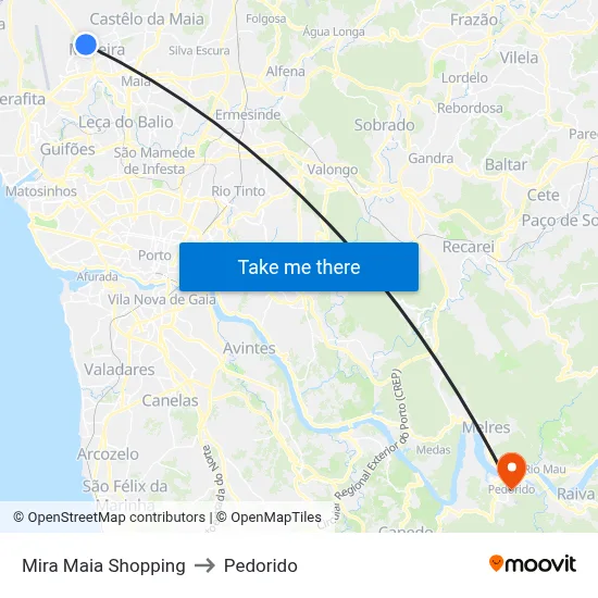 Mira Maia Shopping to Pedorido map