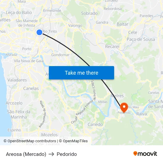 Areosa (Mercado) to Pedorido map