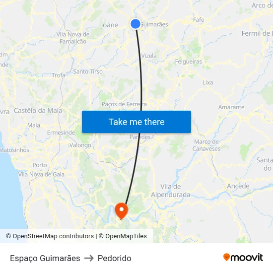 Espaço Guimarães to Pedorido map