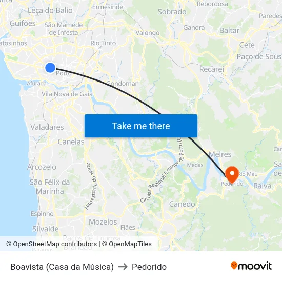 Boavista (Casa da Música) to Pedorido map