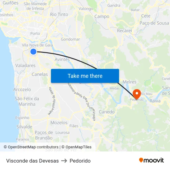Visconde das Devesas to Pedorido map