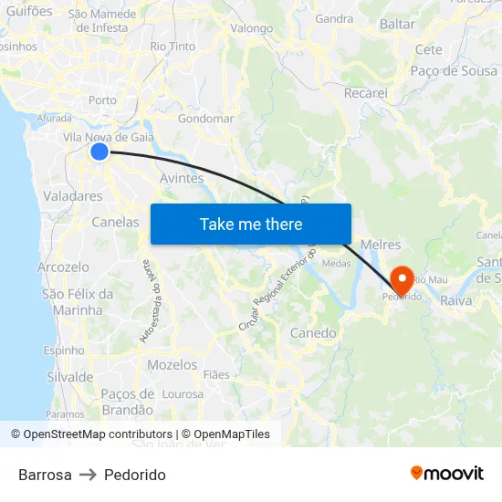 Barrosa to Pedorido map