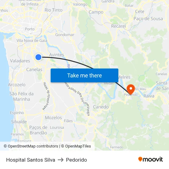 Hospital Santos Silva to Pedorido map