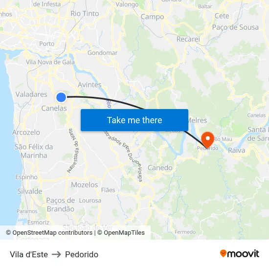 Vila d'Este to Pedorido map