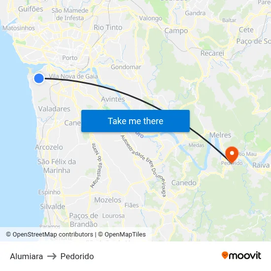 Alumiara to Pedorido map