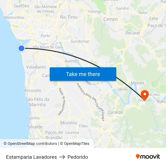 Estamparia Lavadores to Pedorido map