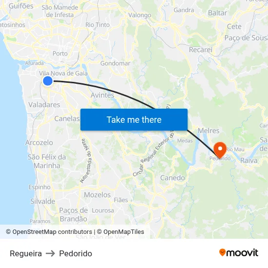 Regueira to Pedorido map