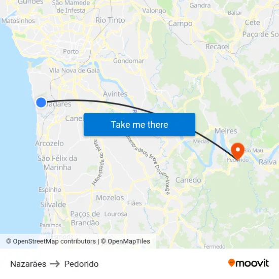 Nazarães to Pedorido map