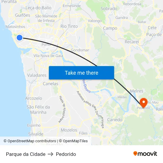 Parque da Cidade to Pedorido map