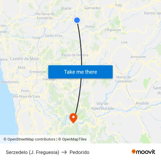 Serzedelo (J. Freguesia) to Pedorido map