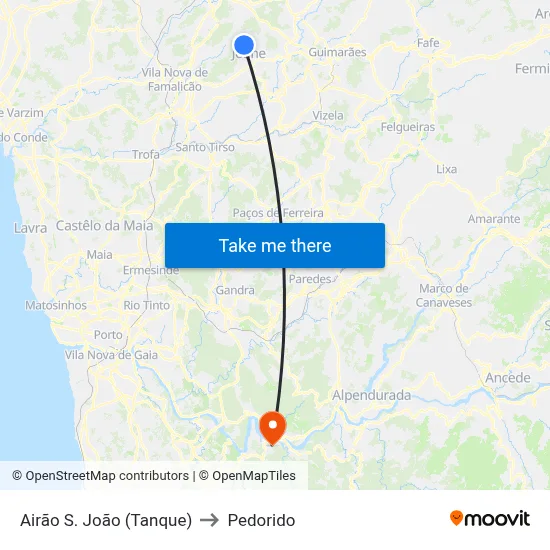 Airão S. João (Tanque) to Pedorido map