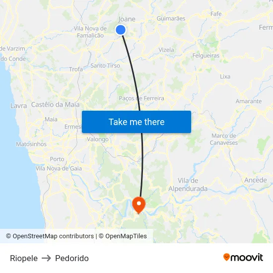 Riopele to Pedorido map