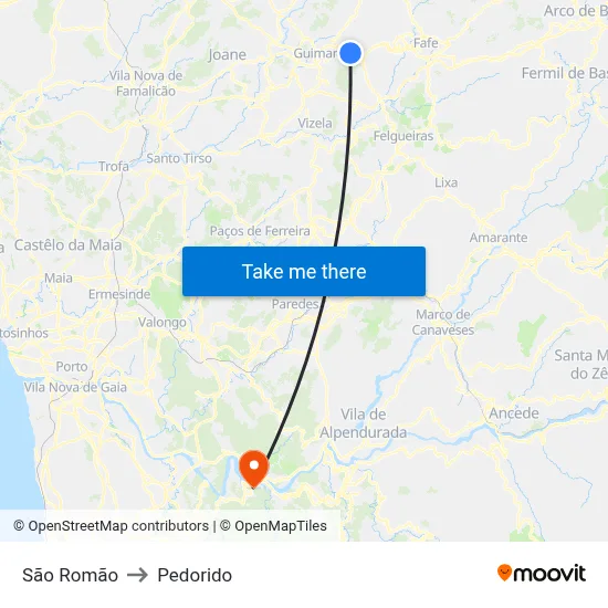 São Romão to Pedorido map