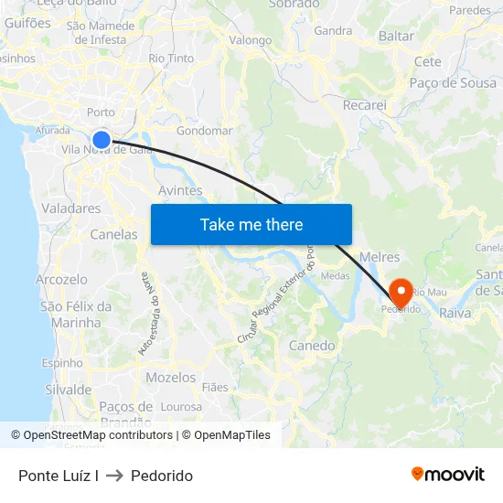 Ponte Luíz I to Pedorido map