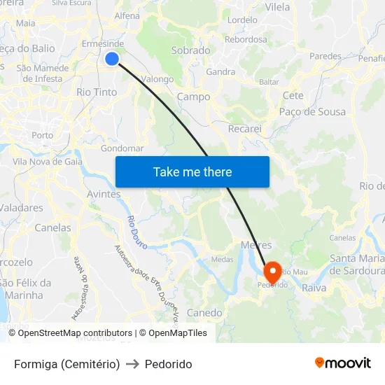 Formiga (Cemitério) to Pedorido map
