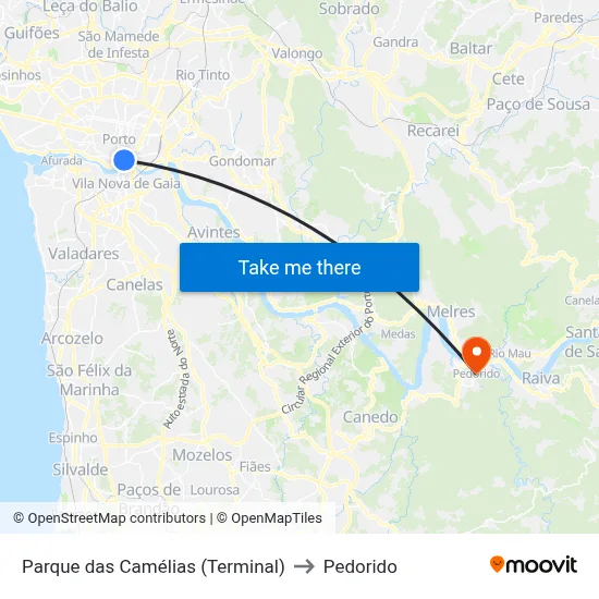 Parque das Camélias (Terminal) to Pedorido map