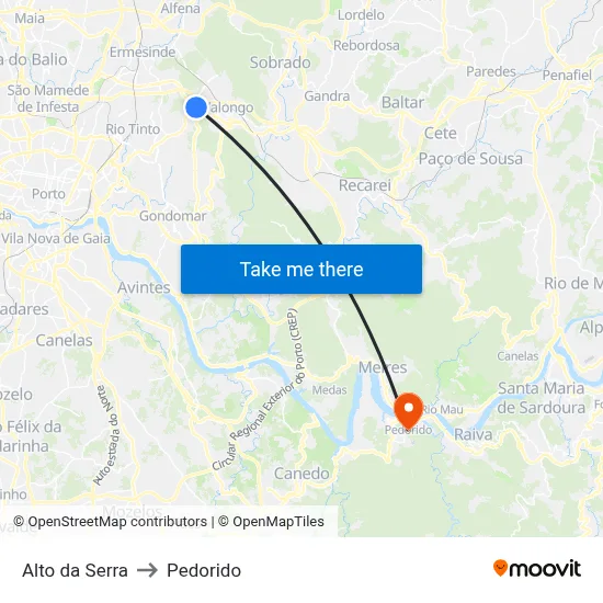 Alto da Serra to Pedorido map
