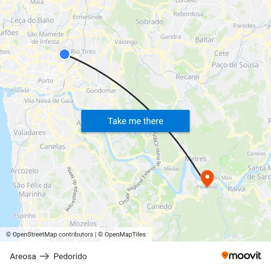 Areosa to Pedorido map