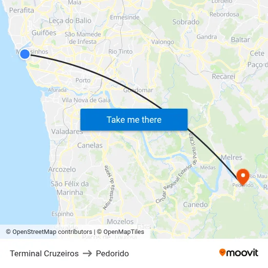 Terminal Cruzeiros to Pedorido map
