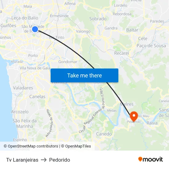 Tv Laranjeiras to Pedorido map