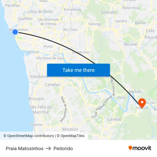 Praia Matosinhos to Pedorido map