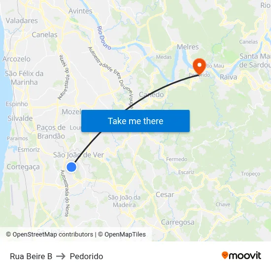Rua Beire B to Pedorido map