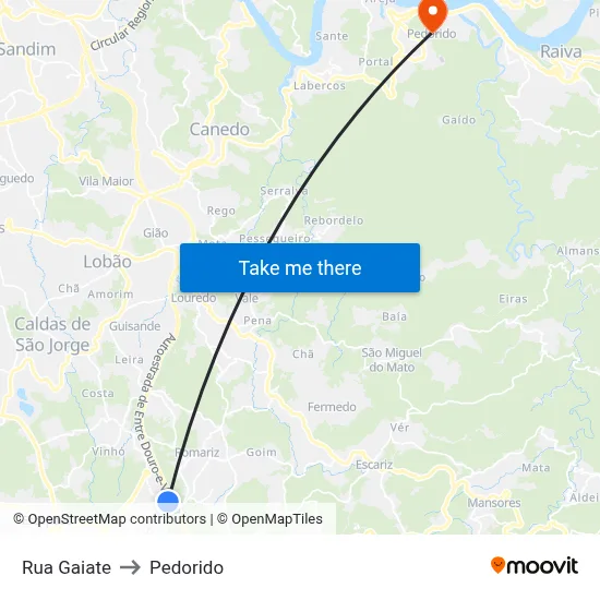 Rua Gaiate to Pedorido map
