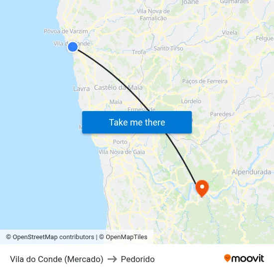 Vila do Conde (Mercado) to Pedorido map