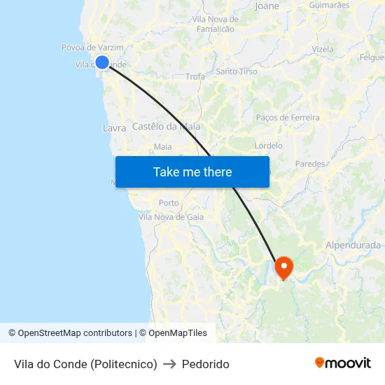 Vila do Conde (Politecnico) to Pedorido map