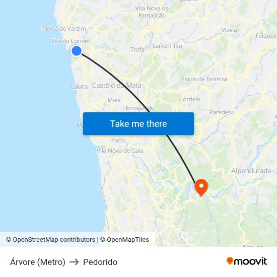 Árvore (Metro) to Pedorido map
