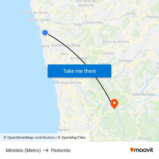 Mindelo (Metro) to Pedorido map