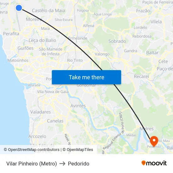 Vilar Pinheiro (Metro) to Pedorido map