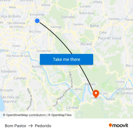 Bom Pastor to Pedorido map