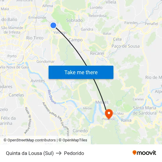 Quinta da Lousa (Sul) to Pedorido map