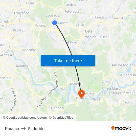 Paraiso to Pedorido map