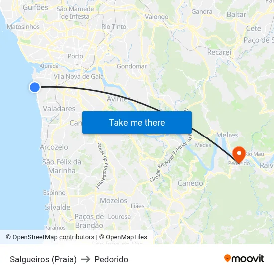 Salgueiros (Praia) to Pedorido map