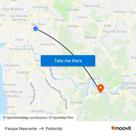 Parque Nascente to Pedorido map