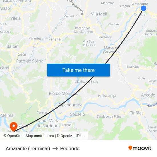 Amarante (Terminal) to Pedorido map
