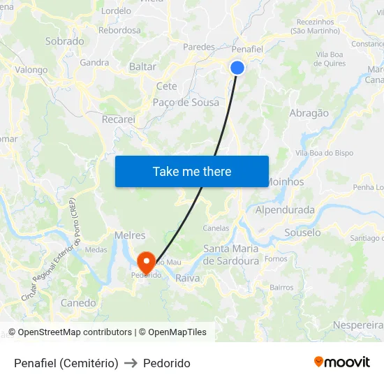 Penafiel (Cemitério) to Pedorido map