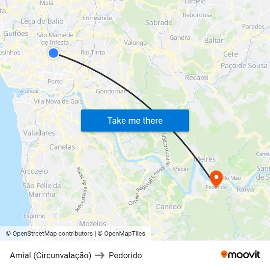 Amial (Circunvalação) to Pedorido map