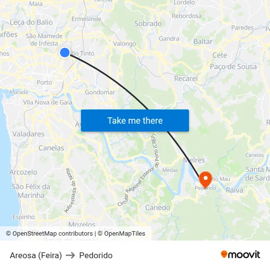 Areosa (Feira) to Pedorido map