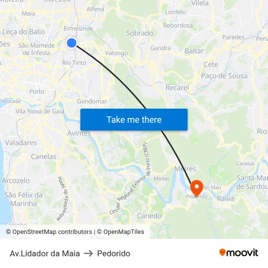 Av.Lidador da Maia to Pedorido map