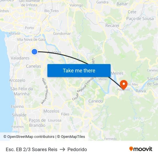 Esc. EB 2/3 Soares Reis to Pedorido map