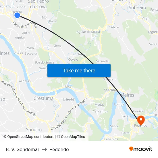 B. V. Gondomar to Pedorido map