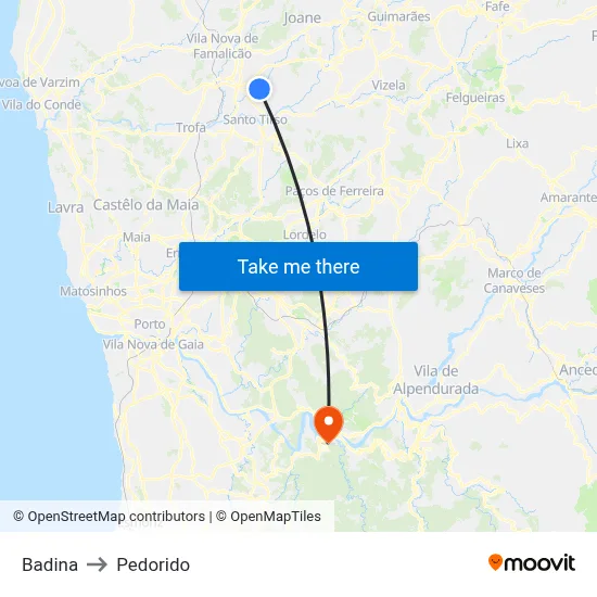 Badina to Pedorido map